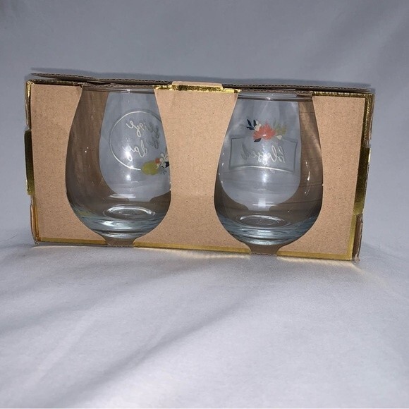 Blessed Seize The Day Painted Wine Glass Set Stemless Gold Painted Floral 16 oz - Picture 6 of 8